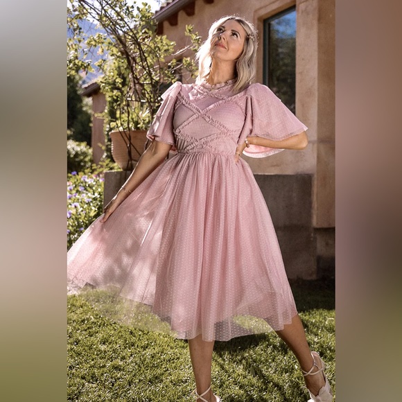 NWT Ivy City Co Tara Blush Tulle Dress Size Medium - Picture 7 of 7